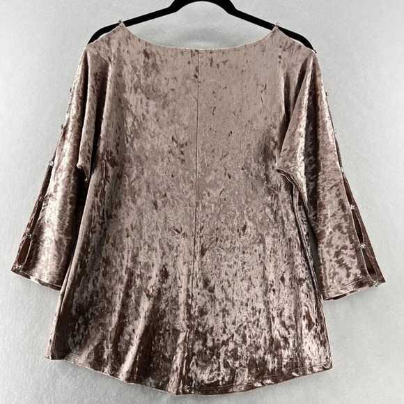 Cable & Gauge Velvet Blouse Womens Size M Rhinestone Dolman Slit Sleeve Pink - Picture 2 of 9
